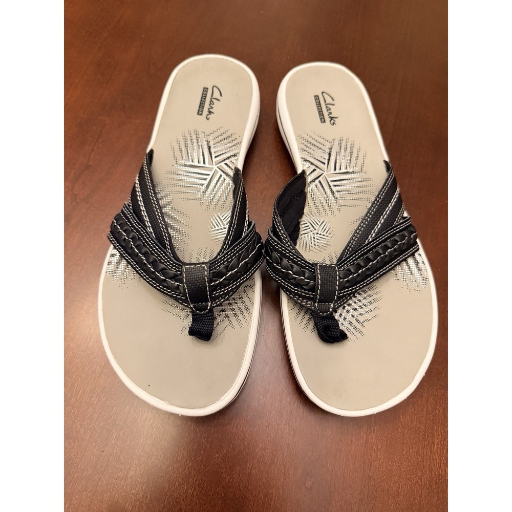 Clarks collection womens thong sandals pull on slides black size 8M 15906
